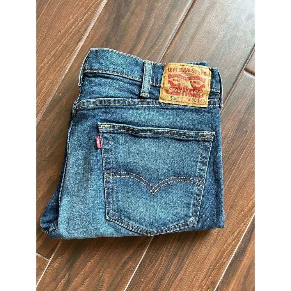 Levi Strauss 505 Regular Men's Straight Leg Denim Jeans Dark Wash 38x30 L-11